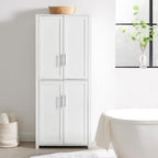 HomeStock Tall Pantry Cabinet - White Linen Storage - 15" D x 28" W x 67" H - Adjustable Shelves