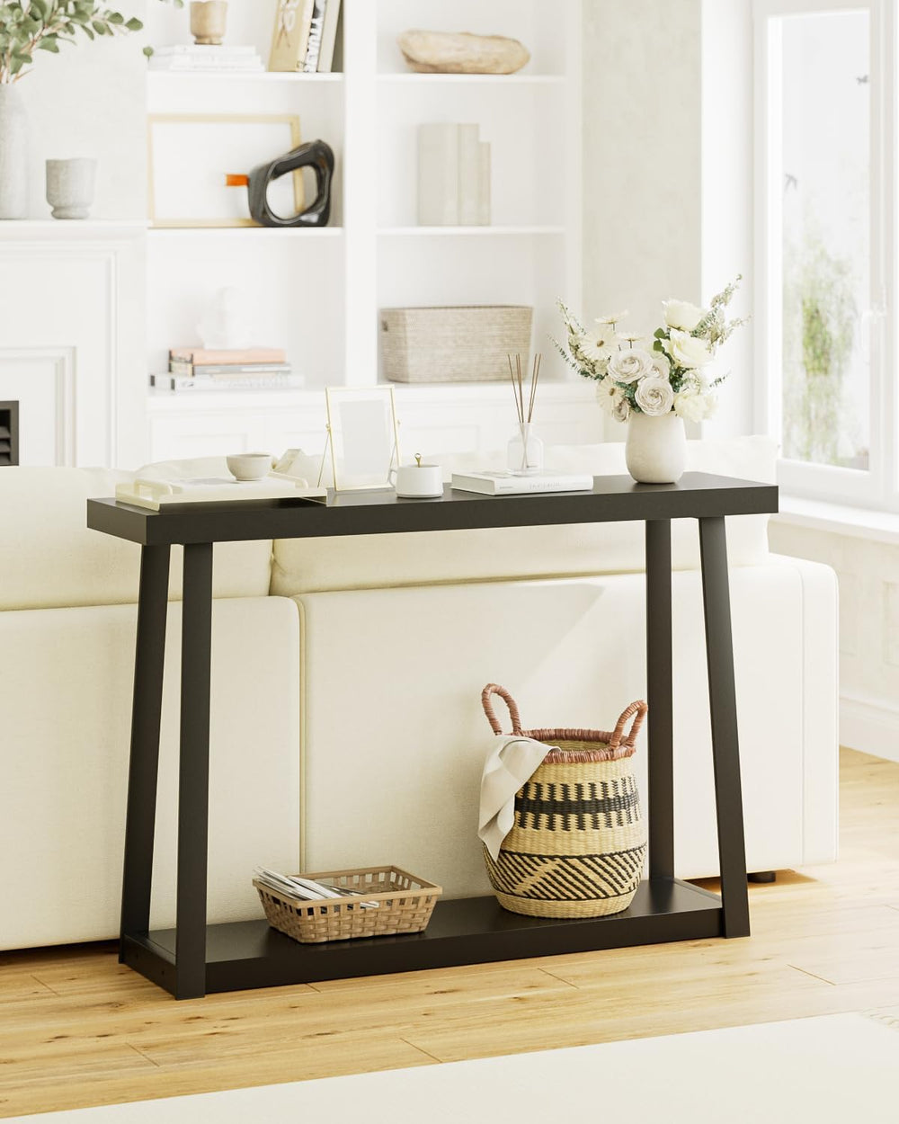 Masupu Console Table with Storage, Sofa Table with Shelf, Narrow Entryway Tab...