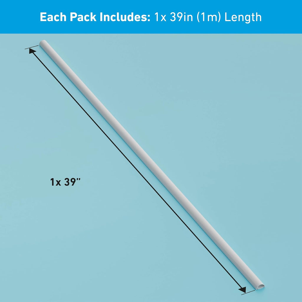 D-Line Half Round Cord Hider, Patented Cable Cover, Hide TV Wall Mount Wires, Raceway for Cords, Decorative Wire Covers, Paintable, Adhesive Cable Concealer, 1x 0.78in W x 0.39in H x 39in L,White
