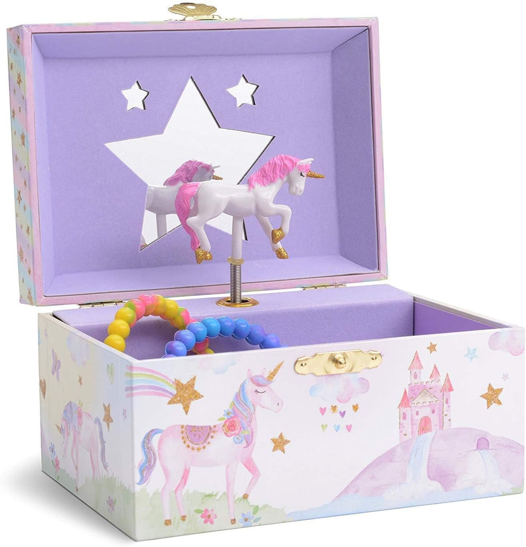 Jewelkeeper Musical Jewelry Box for Girls with Spinning Unicorn, Glitter Rainbow and Stars Design Music Box for Necklace, Earrings, and Accessories, Plays The Beautiful Dreamer Tune