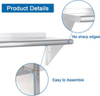 HARDURA Stainless Steel Shelf 14" x 72", 352lb Commercial Shelves Wall Mount Metal Shelving with Backsplash and Brackets for Kitchen, Restaurant, Laundry Room and Home