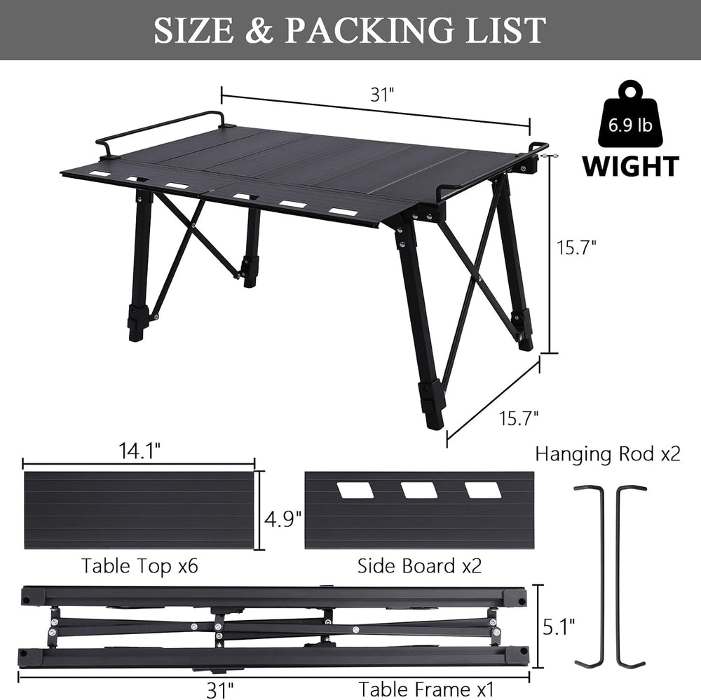 Aircity Folding Camping Table, Portable Aluminum Table, Adjustable Height | L...
