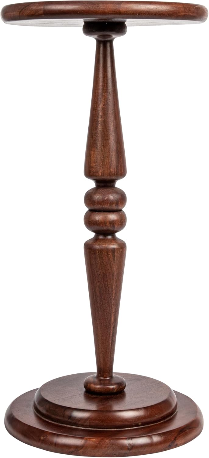 Creative Co-Op Bishop Pedestal Cocktail Side Table, Dark Chestnut