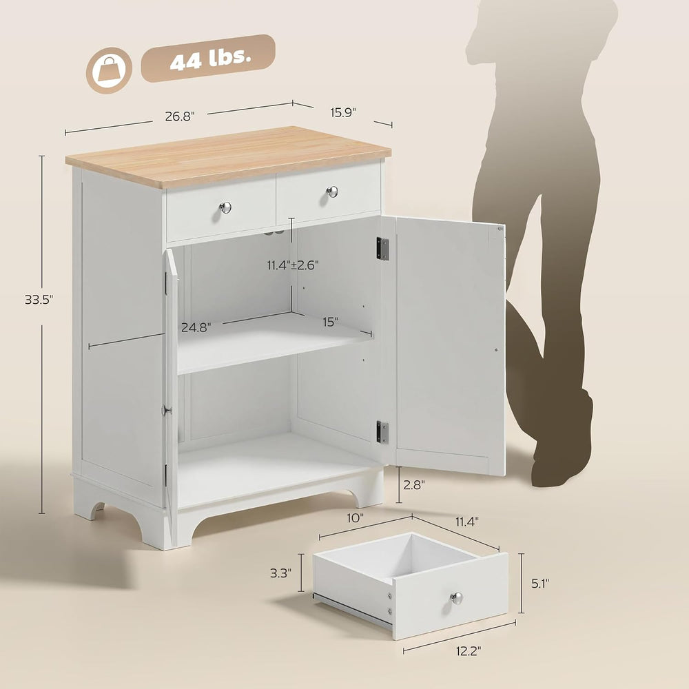 HOMCOM Sideboard Buffet Cabinet with Solid Wood Countertop, Modern Kitchen St...