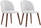 Fabric Dining Chairs Set of 6, Upholstered Mid Century Modern Dining Chairs, Armless Accent Chair with Walnut Wood Legs for Kitchen, Living Room, Dining Room, White