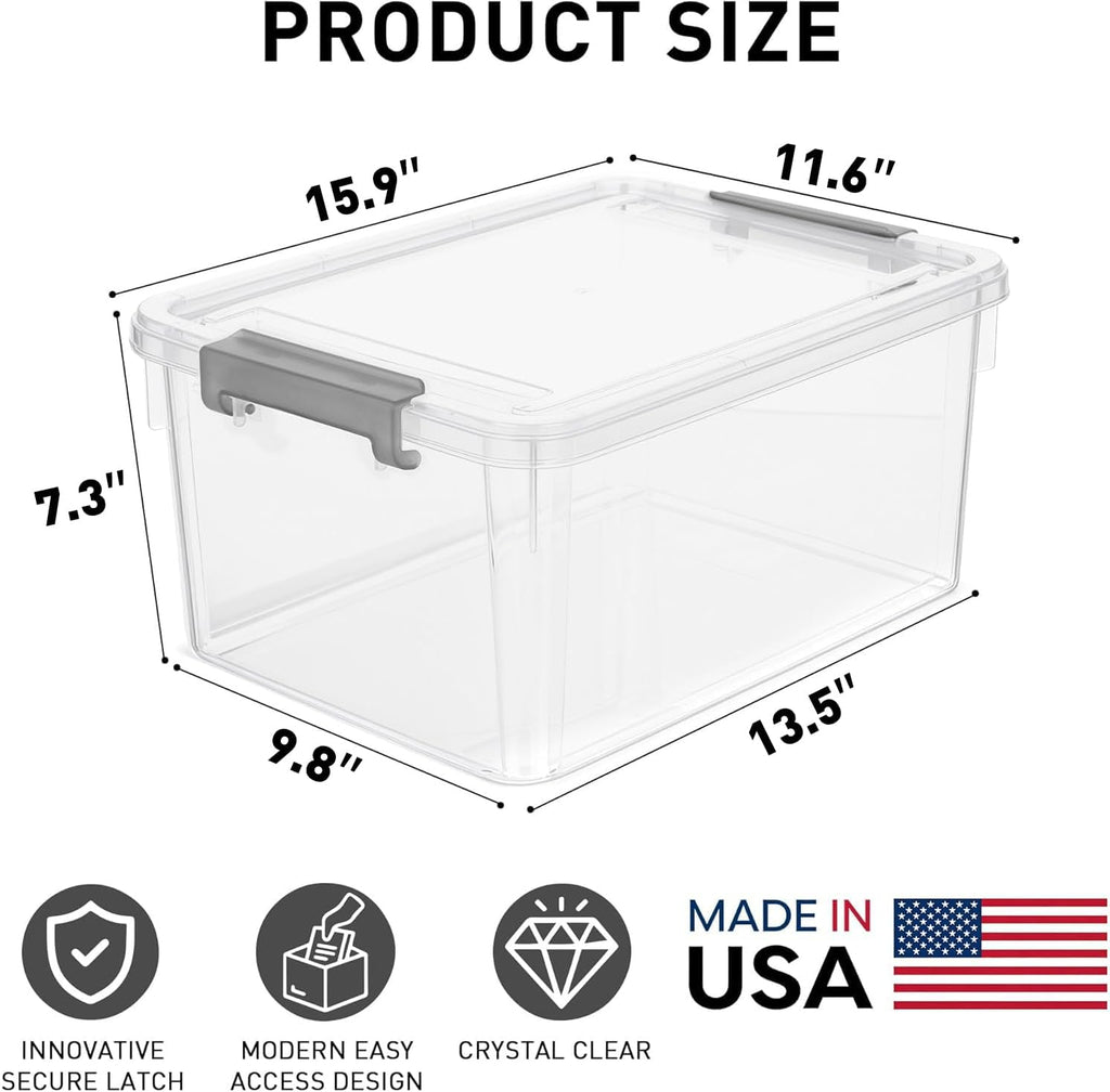 Citylife 17 QT Plastic Storage Bins with Lids Latching Stackable Storage Containers for Organizing Large Clear Storage Box for Garage, Craft, Toys, Closet, Home, 1 Pack