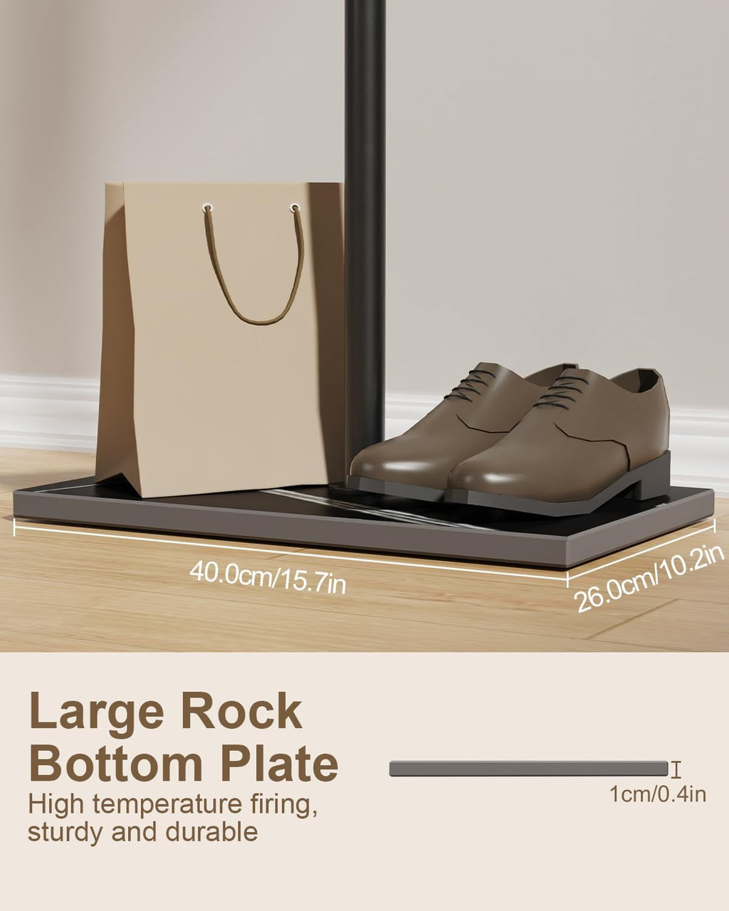 T-shaped Coat Rack Freestanding, Modern Clothes Rack with Rock Slab Base, Heavy-duty Metal Coat Tree for Boutiques, Hallway, Entryway, 68.9 Inches High, Black, GYJ001B