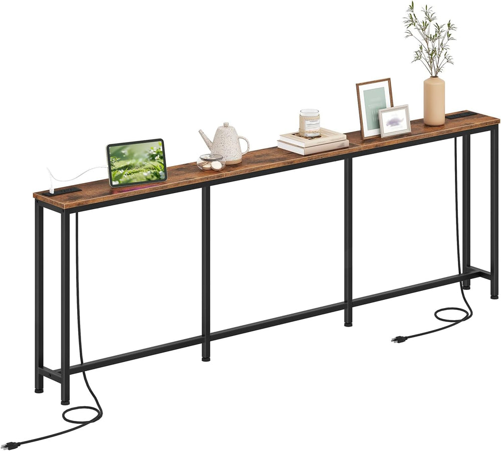 CHOEZON 94.5'' Narrow Console Table with Outlet, 7.1" Behind Cou...