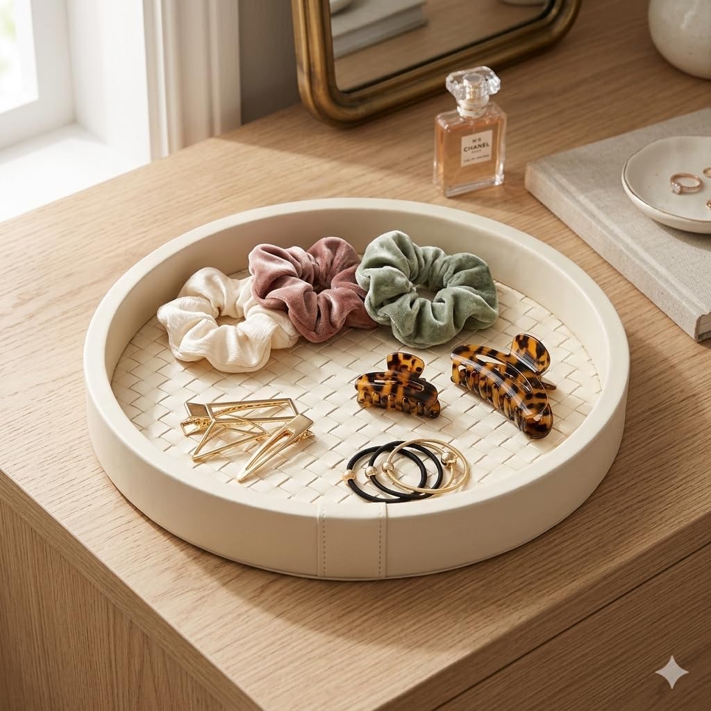 Leather Catchall Tray Organizer for Entryway Vanity Living Room | Organize keys, sunglasses & perfume. Elegant leather catchall tray decor for your entryway, vanity & living room.