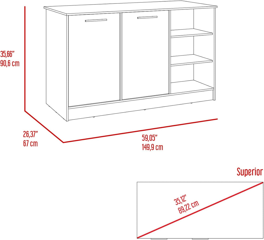 Kitchen Island with Three Open Shelves and Two Cabinets - White/Dark Brown | ...
