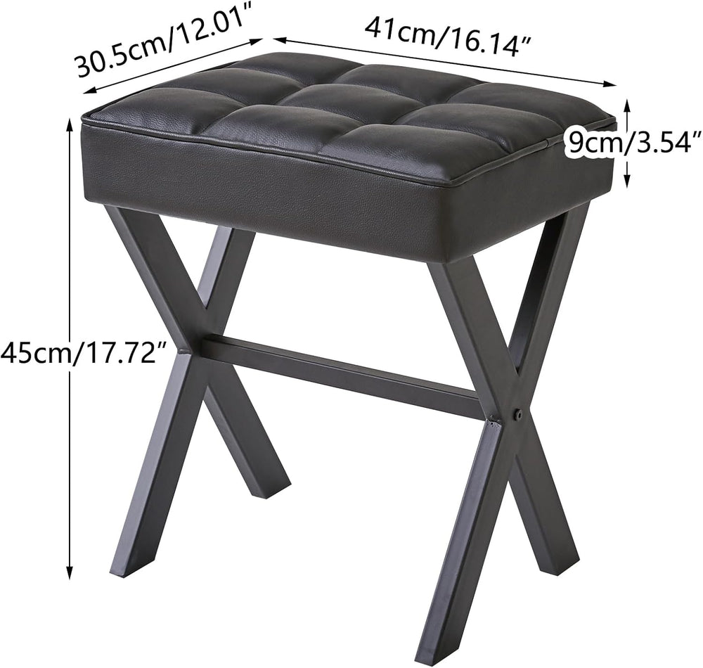 IBUYKE Square Makeup Stool with X-Leg, PU Vanity Chair, Black LG-71B | Footre...