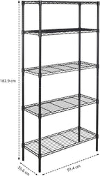 Amazon Basics 5-Shelf Adjustable Heavy Duty Steel Wire Rack Storage Shelving Organizer for Kitchen, Garage, 36" L x 14" W x 72" H, Black