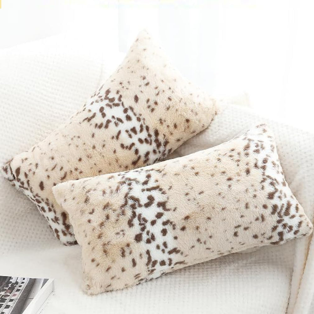 Throw Pillows Covers, Faux Fur Pillow Case Snow Leopard 12x20 Beige