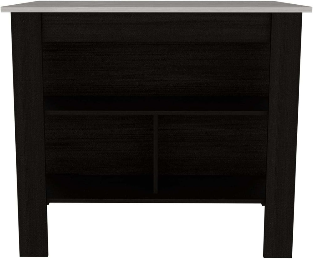 Kitchen Island with Three Storage Shelves and Marble Finish | Three open stor...