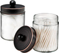 Amolliar Apothecary Jars Bathroom Storage Organizer - Cute Qtip Dispenser Vanity Canister Glass with Lid for Cotton Swabs,Rounds,Bath Salts,Makeup Sponges,Hair Accessories/Oil Rubbed Bronze（2 Pack）