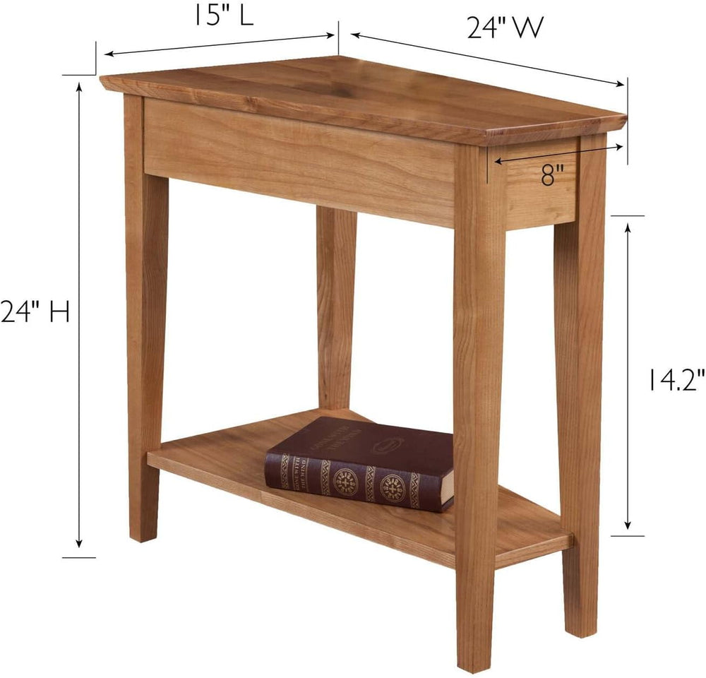 HomeStock Recliner Side Table Wedge with Shelf - Solid Wood Accent Table Dese...
