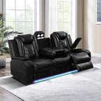 Electric Power Recliner Sofa Living Room Furniture, Comfy Home Theater Breathing Leather Seating with USB 2.0 Charging Ports, LED Light Strips, Fold-Down Table & Wireless Charging Device (Black)