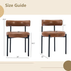 Faux Leather Dining Chairs Set of 2, Upholstered Kitchen and Dining Room Chairs, Mid-Century Modern Dining Chairs with Round Back and Black Metal Legs, Vegan Leather, Brown