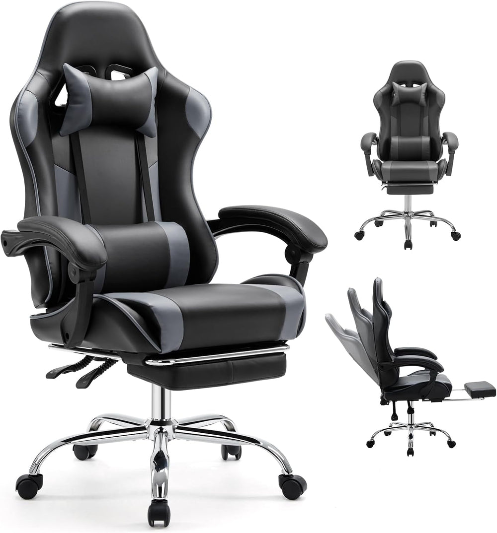 DUMOS Ergonomic Gaming Chair with Footrest, Home Office Desk Chair | PU Leath...