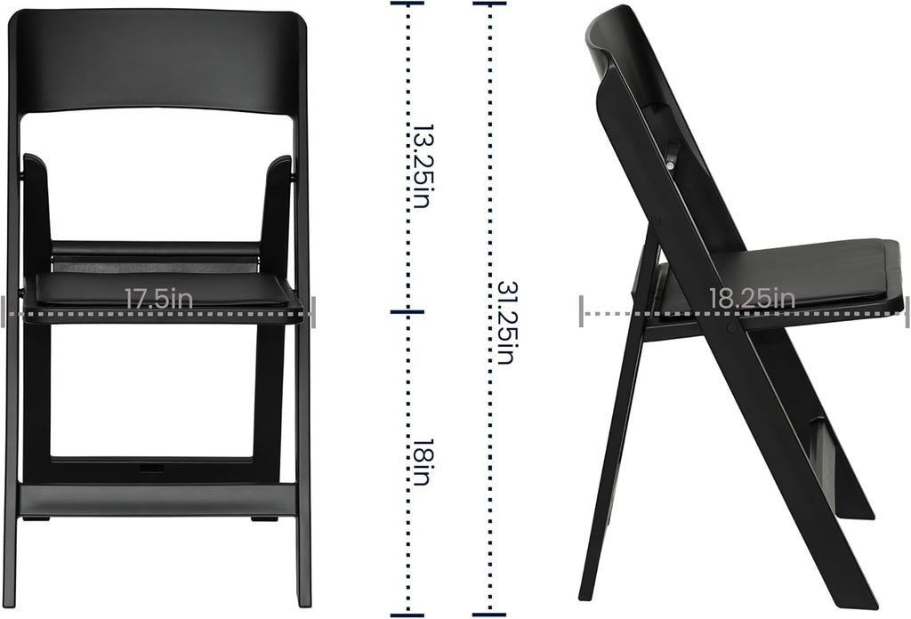 Flash Furniture Hercules Tucker Commercial Black Resin Folding Chair - Lightweight, Vinyl Padded Removable Seat, Indoor Outdoor Use, Event & Wedding Ready, Set of 4