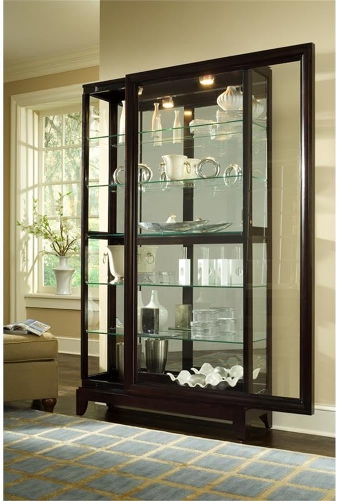 Pulaski Two Way Sliding Door Curio, 46 by 15 by 83-Inch, Chocolate Cherry Finish, Dark Brown