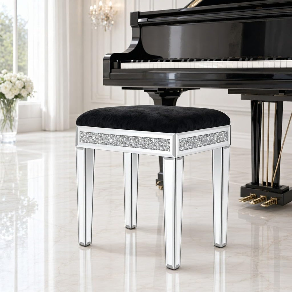 Vanity Stool with Storage, Velvet Upholstered Ottoman with Mirrored Legs, Hid...