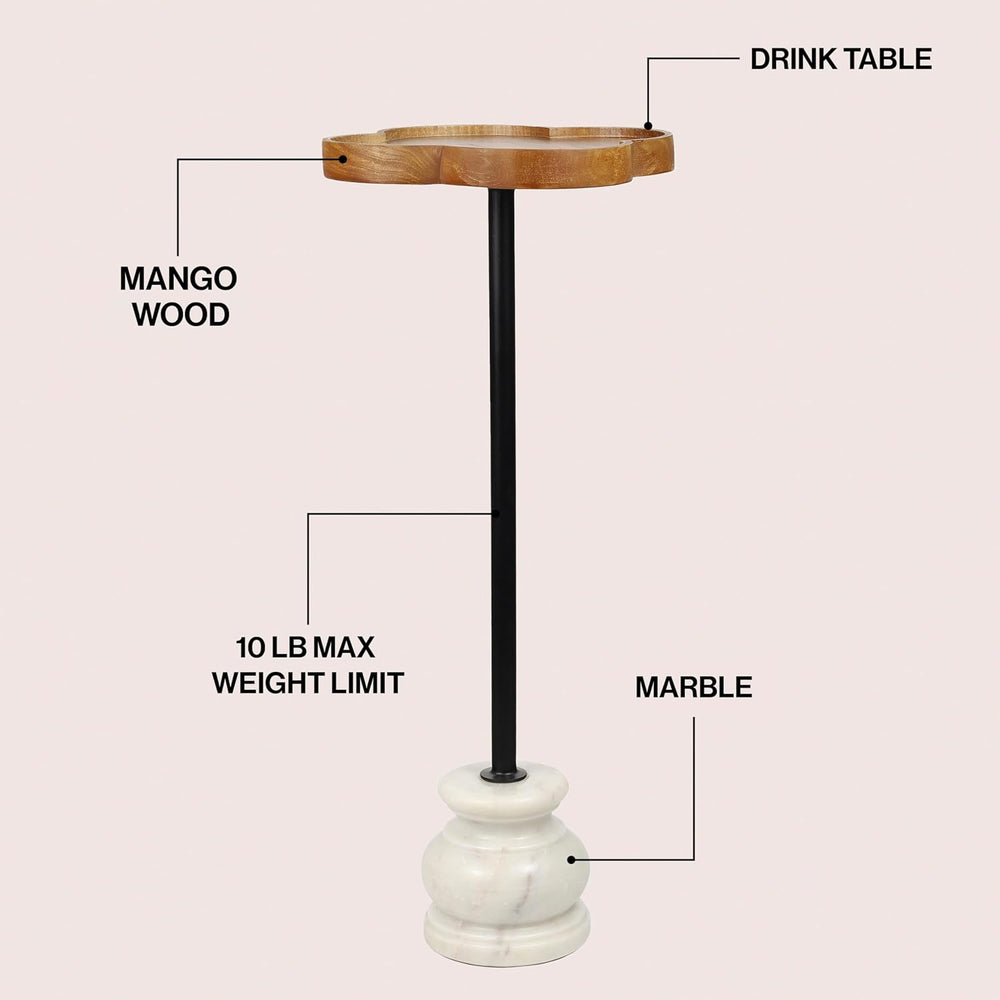 JONATHAN Y Colby Mango Wood Top Drink Table, 24.5" Tall Quatrefoil Marti...