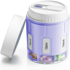 Daviky Pill Bottle Organizer, Supplement Organizer with 7 Large Compartments, Travel Pill Dispenser Round Pill Box with Two Lids（Purple）