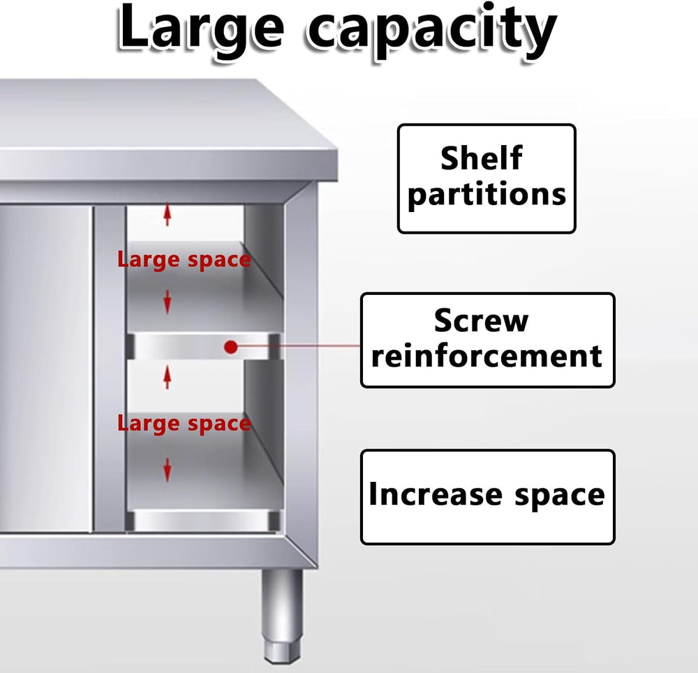 Kitchen Prep Table Stainless Steel Cabinet,Stainless Commercial Worktable W/S...