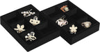 DesignSter Small Jewelry Tray-Ring Organizer 2PCS Premium Velvet Rings Earrings Display Tray Storage Insert Holder for Jewelry Box, Drawer, Dresser (6 Grids, Black)