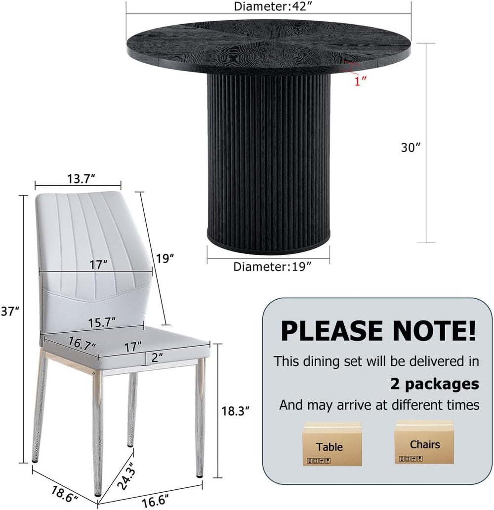 Round Dining Table Set for 6, Black Kitchen Table Set for 6 with 42''...