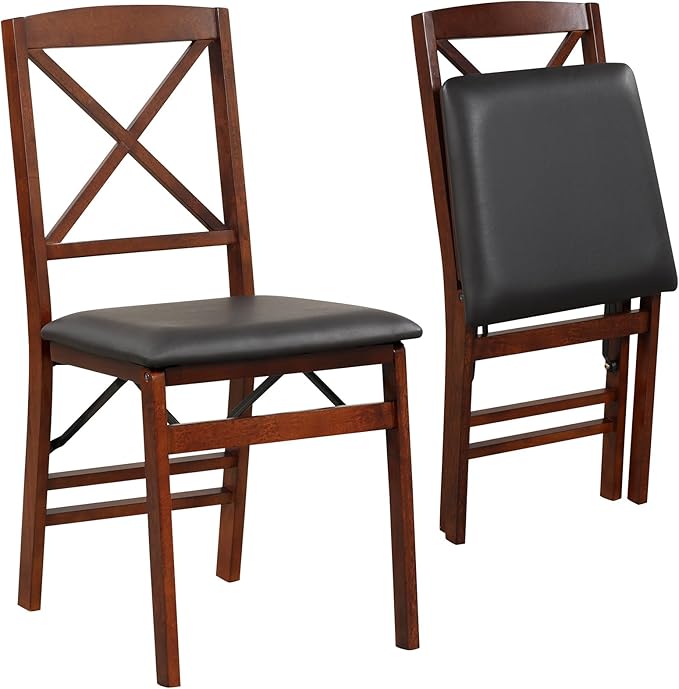 Giantex Folding Dining Chairs Set of 2, Foldable Wood Kitchen Chairs with Pad...