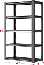 32" W Garage Shelving,5-Tier Heavy Duty Shelving Unit,3000LBS Adjustable Metal Storage Shelves,Storage Rack Units for Industrie,Shed,Warehouse,Basement,Black,32" W x 16" D x 63" H