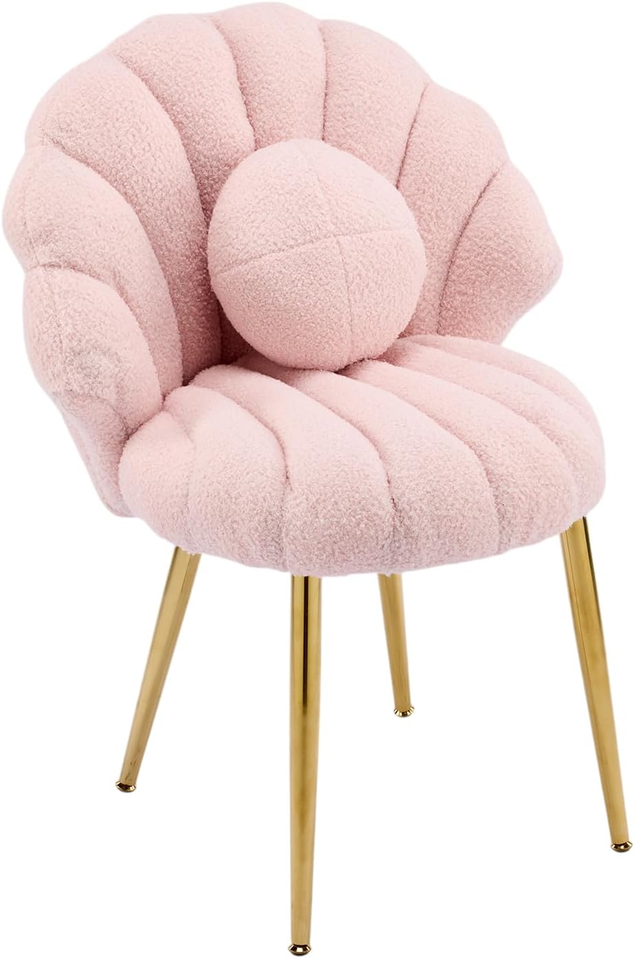 VINGLI Shell-Shaped Teddy Fleece Accent Vanity Chair with Back,Comfy Pink and...
