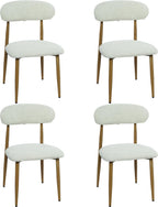 FREKEN Modern Upholstered Dining Chairs Set of 4, Mid-Century Metal Frame with Wood Grain, Linen Fabric Side Chair for Kitchen Dining Room, 350lbs Capacity, Beige