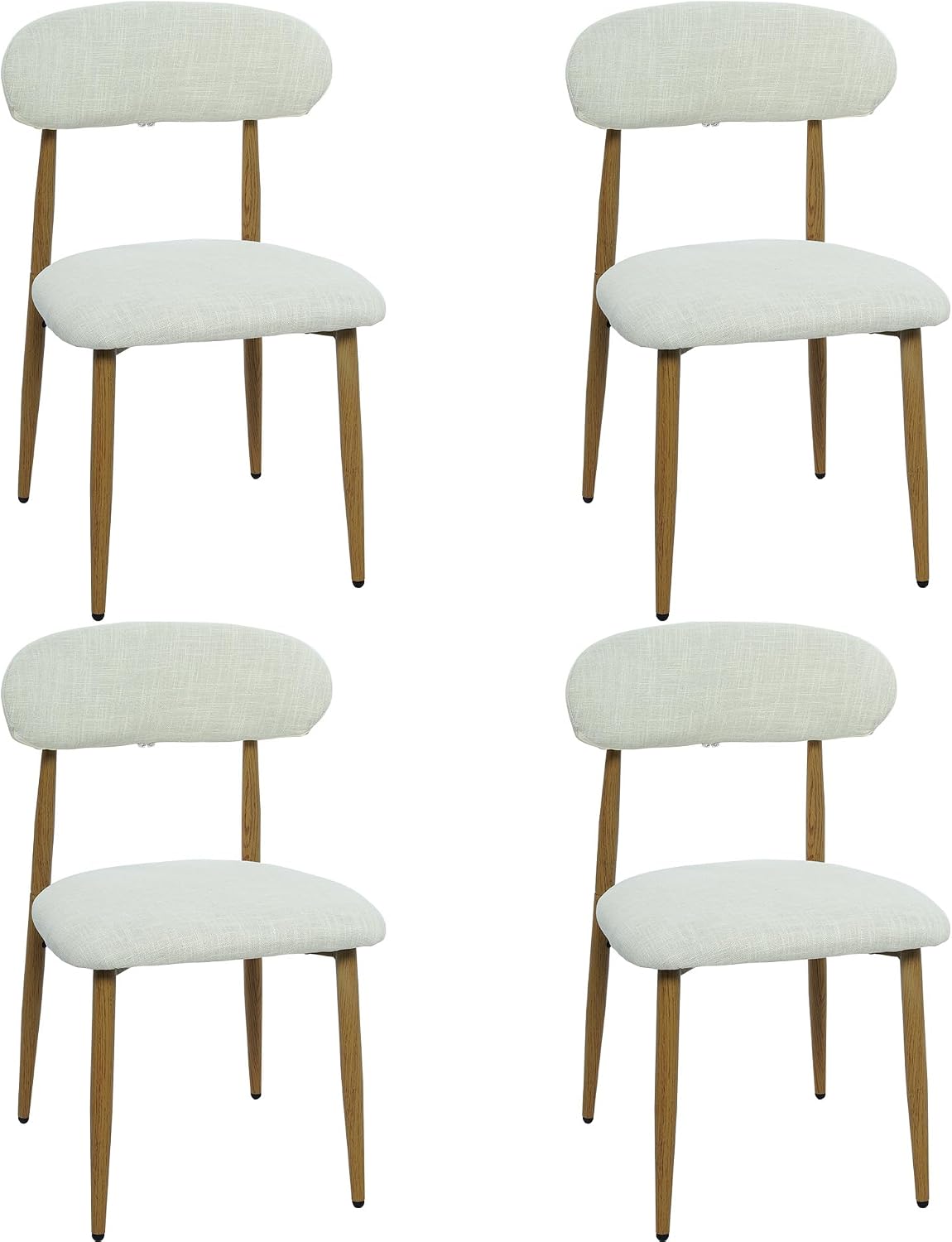 FREKEN Modern Upholstered Dining Chairs Set of 4, Mid-Century Metal Frame with Wood Grain, Linen Fabric Side Chair for Kitchen Dining Room, 350lbs Capacity, Beige