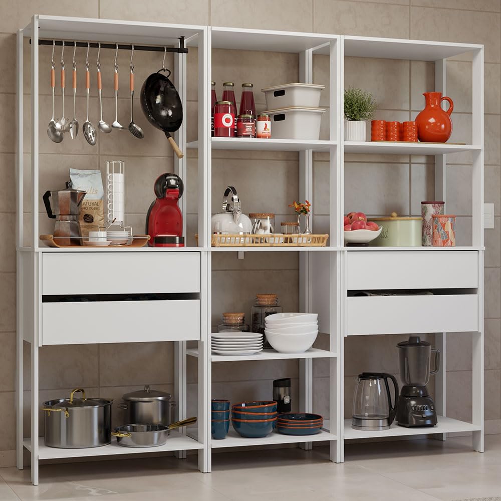 Madesa Kitchen Pantry Storage Rack with 4 Drawers, Open Shelves and Hanging S...