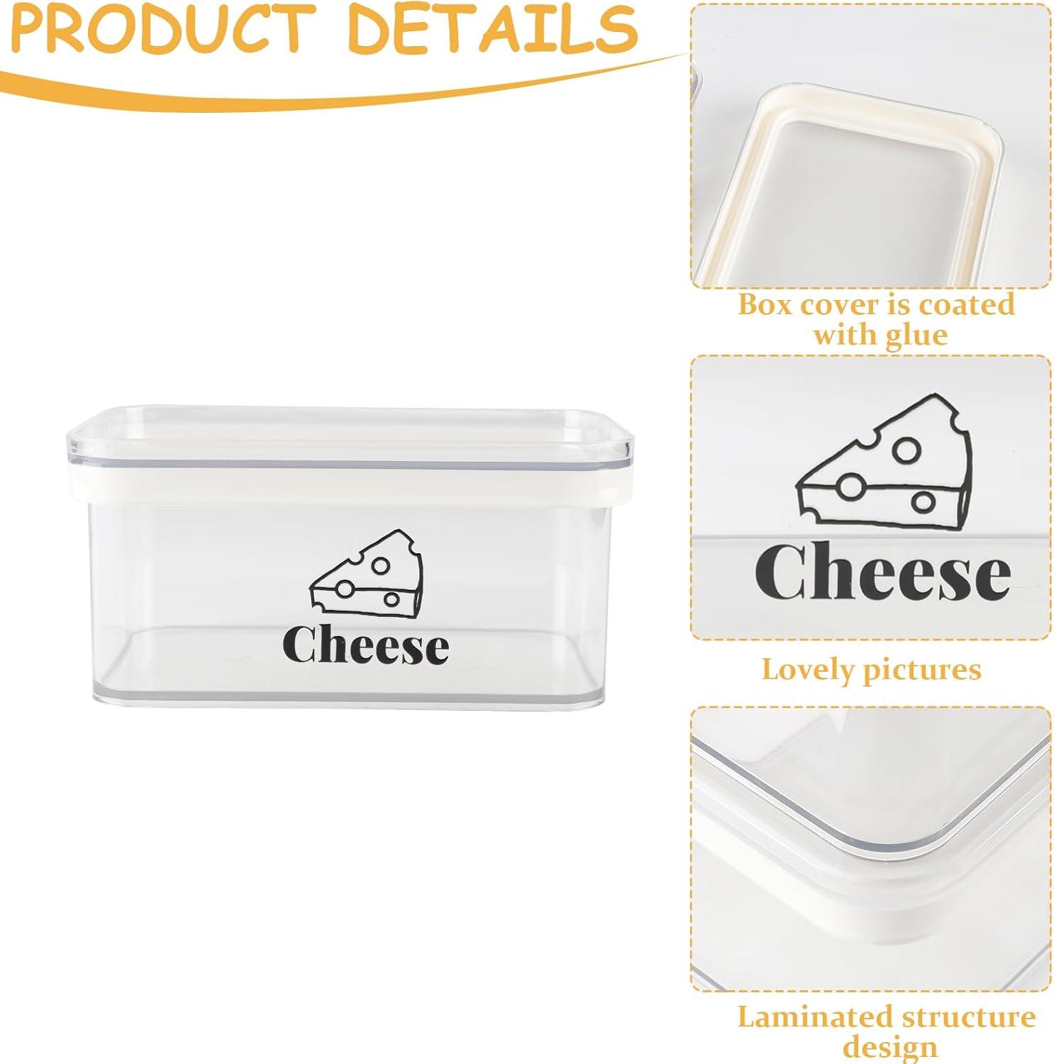 Cheese Container for Refrigerator Airtight Creamer Container with Lid Cream Cheese Sliced Cheeses Box Meat and Cheeses Saver for Fridge Keeper Cream Block Shredded Sliced Storage Box Holder