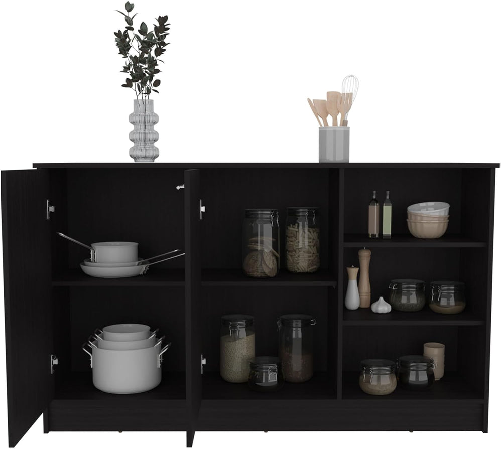 Kitchen Island with Three Open Shelves and Two Cabinets | Spacious countertop...