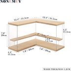 NONEMEY Clear Acrylic Display Case Stand with Wood Base 2/3/4/5/6 Tier Storage Box Showcase Dustproof Organizer Box for Collectibles (2Tier L Shape)
