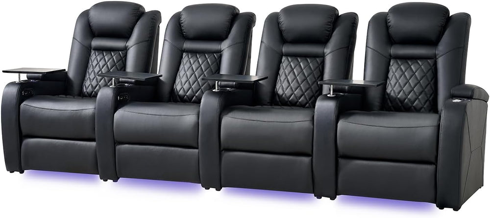 Home Theater Seating, Classic Series Leather Movie Theater Chairs, Power Head...