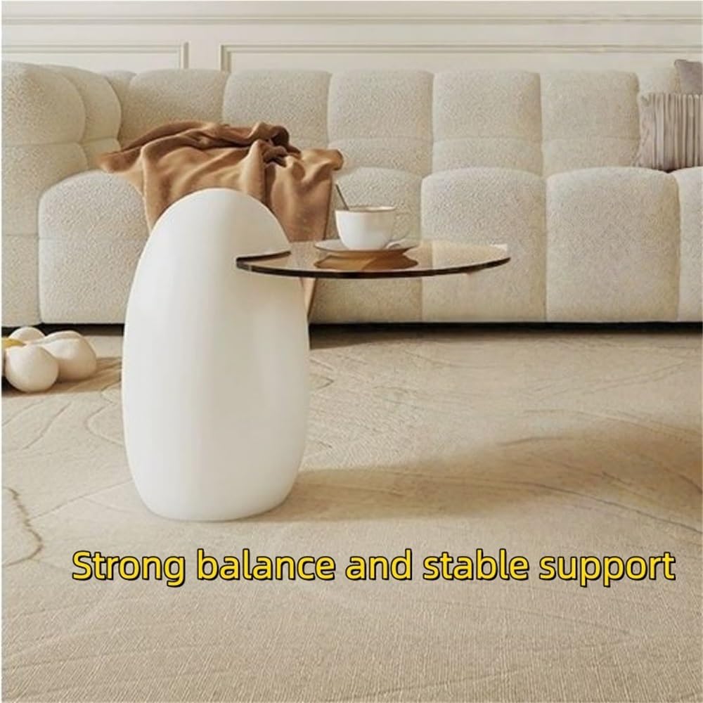 Modern PE Plastic Coffee Table, Nesting End Table with Glass Top, Egg-Shaped ...