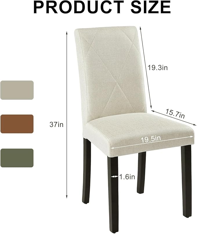VECELO Upholstered Dining Chairs Set of 4, Modern Fabric and Solid Wood Legs & High Back for Kitchen/Living Room- Beige