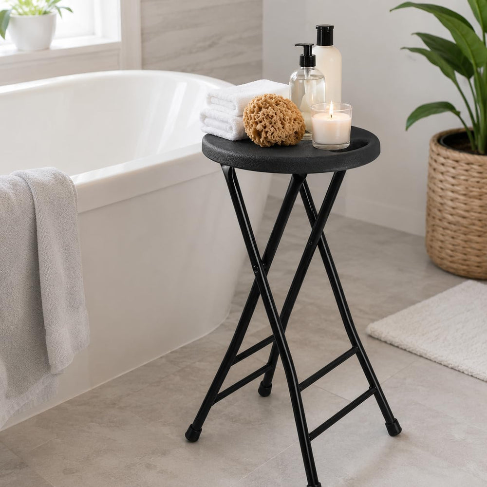 Folding Stool, Black 24 Inch Foldable Bar Stool with Handle | Folding Extra S...