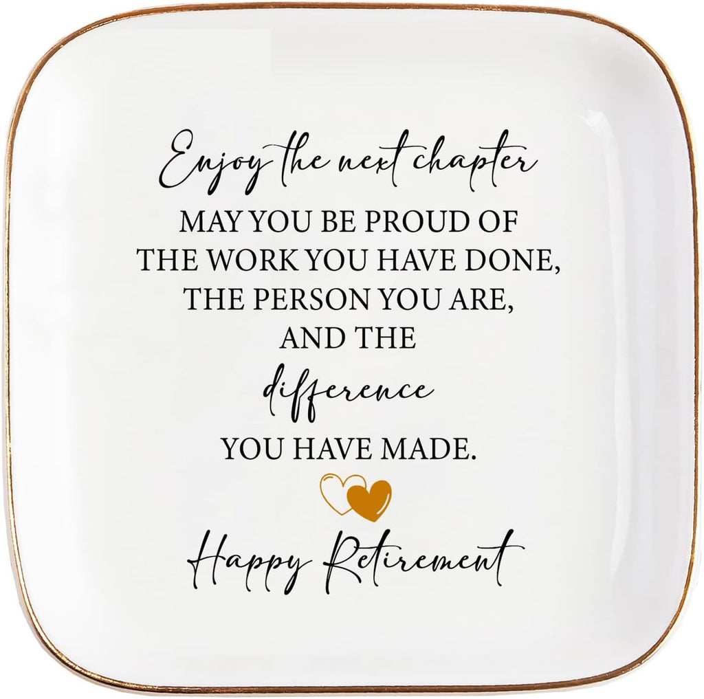 Retirement Gift for Woman Ceramic Jewelry Dish Tray - Farewell Going Away Goodbye Gifts for Coworkers Leaving - Retirement Gift Jewelry Dish for Women Friends Retired Teachers Nurses