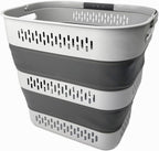 SAMMART 40L (10.5 Gallon) Collapsible Plastic Laundry Basket with Handles - Foldable Pop Up Storage Container/Organizer - Portable Laundry Hamper - Space Saving (1, Grey)