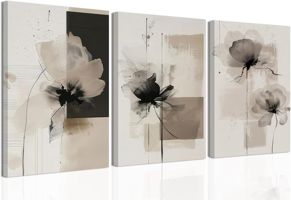 Neutral Abstract Floral Canvas Wall Art Modern Large Minimalist Wall Decor Co...