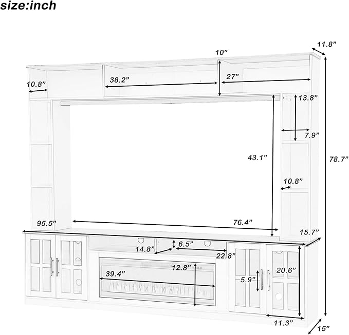 95.5" W Wall Unit Entertainment Center with Bookshelves for TVs up to 80...