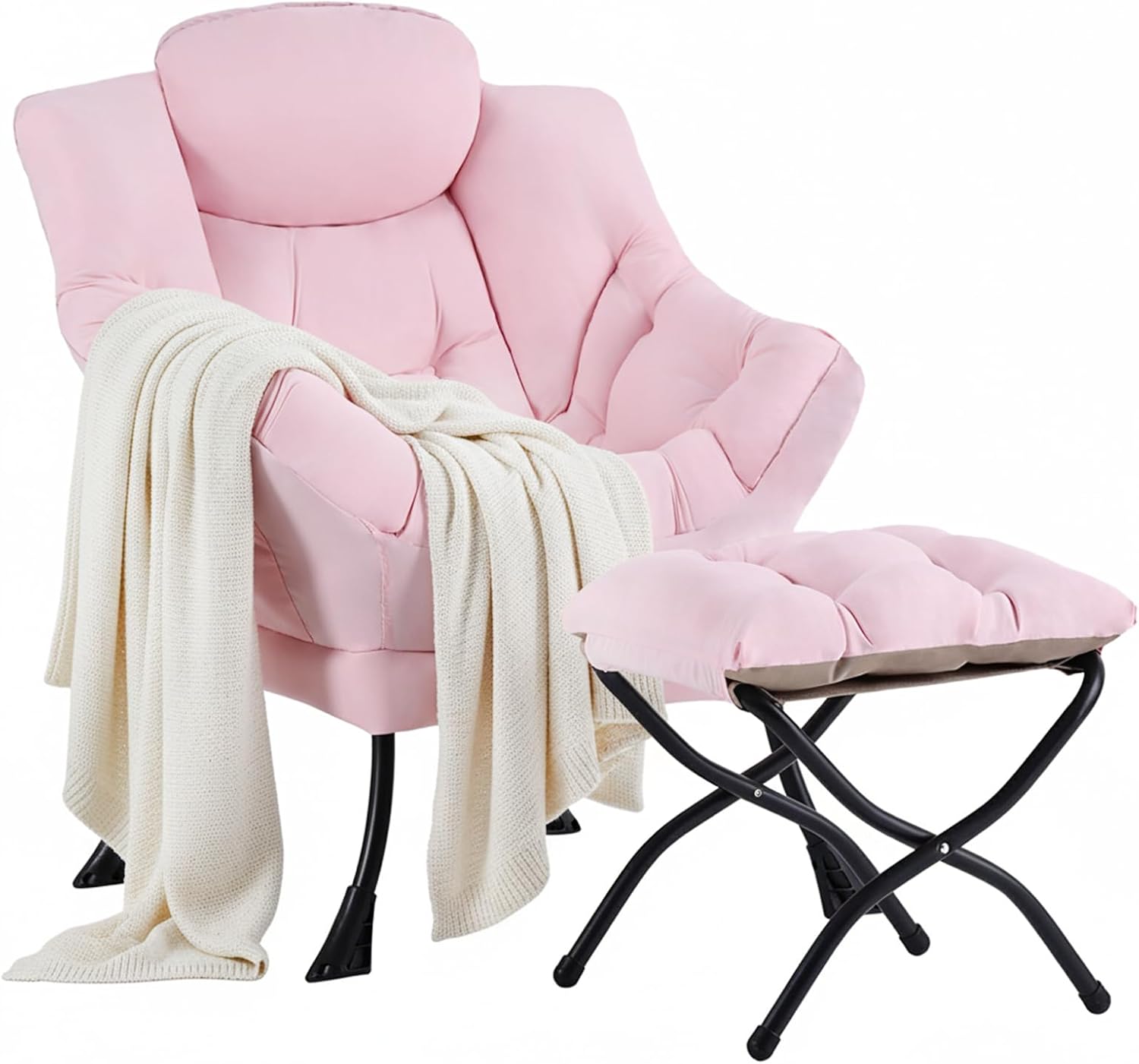 Lazy Chair with Ottoman,Comfy Accent Living Room Chair with Footrest Set | Removable & Machine-washable Cover,Reading Chair with Armrests,Upholstered Lounge Chair for Bedroom,Dorm,Office,Small Space