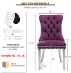 Mid Century Modern Dining Chairs Set of 2, Purple Velvet Upholstered Tufted Back, Kitchen & Dining Room Chairs, Brushed Silver Metal Legs, Nailhead Trim, Sillas para Comedor (Purple, 2 Pcs)